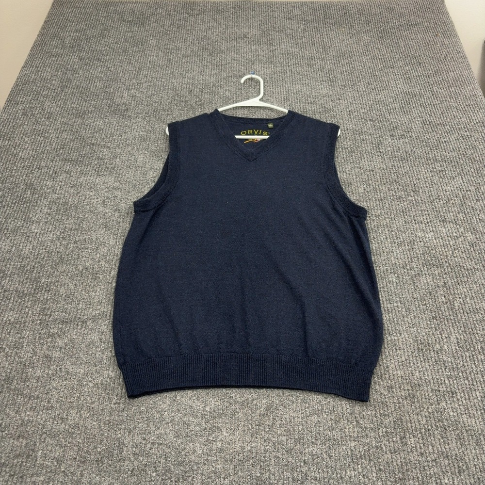 Orvis Sweater Vest Mens M Navy Blue Merino Wool V Neck Classic Outdoor Style